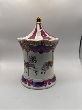Telaflora 8” Horse Carousel Waltz MUSIC BOX Planter/Candy Dish w/Lid Holder *